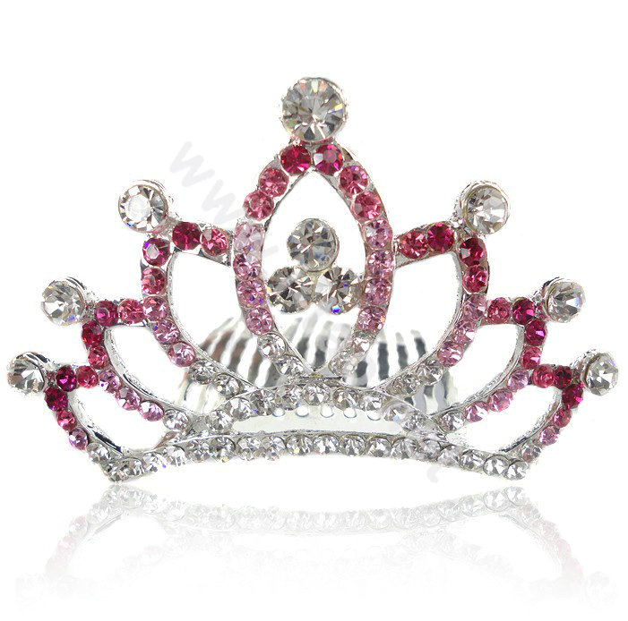 Bride Hair Accessories Crystal Rhinestone Alloy Crown Hair Pin Clip Combs - Pink