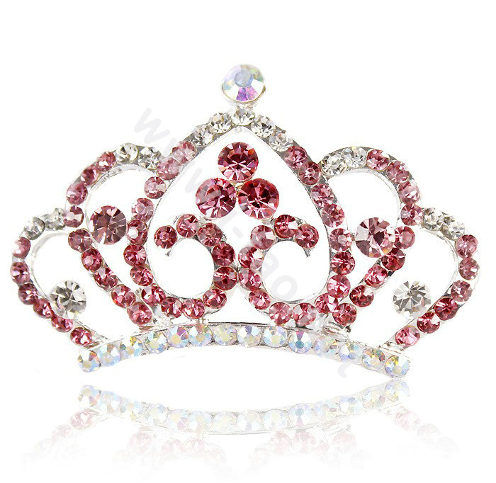 Crown Alloy Bride Hair Accessories Crystal Rhinestone Hair Pin Clip Combs - Pink