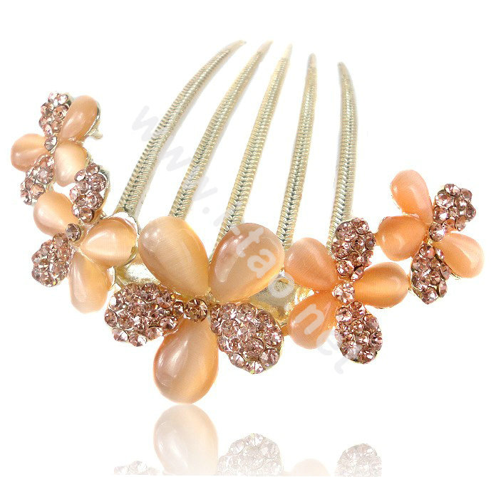 Elegant Hair Accessories Alloy Rhinestone Crystal Flower Hair Combs Clip - Champagne