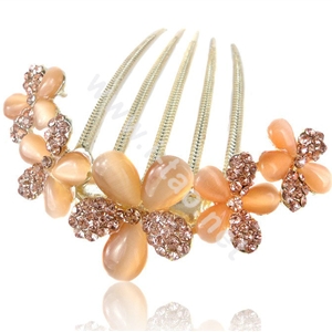 Elegant Hair Accessories Alloy Rhinestone Crystal Flower Hair Combs Clip - Champagne