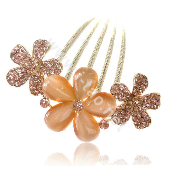 Elegant Hair Accessories Rhinestone Crystal Flower Alloy Hair Combs Clip - Champagne