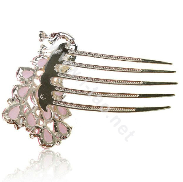Elegant Hair Accessories Rhinestone Crystal Peacock Alloy Hair Combs Clip - Pink