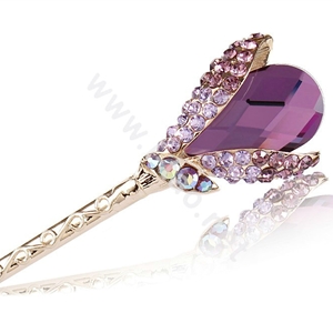 Elegant Rhinestone Crystal Flower Hairpin Hair Clasp Clip Fork Stick - Purple