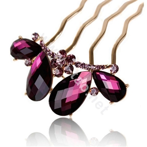 Hair Accessories Alloy Crystal Rhinestone Hair Pin Clip Fork Combs - Purple
