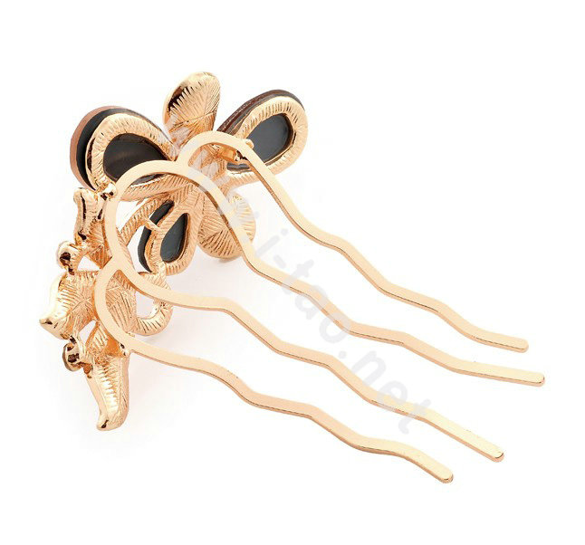 Hair Accessories Alloy Rhinestone Crystal Butterfly Hair Pin Clip Fork Combs - Champagne