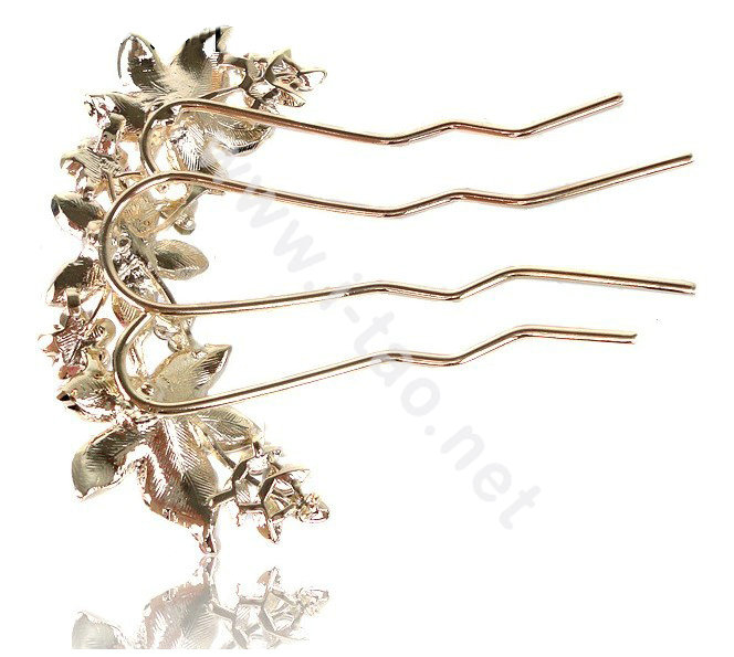 Hair Accessories Alloy Rhinestone Crystal Flower Hair Pin Clip Fork Combs - Purple