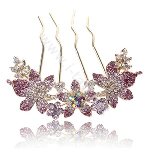 Hair Accessories Alloy Rhinestone Crystal Flower Hair Pin Clip Fork Combs - Purple