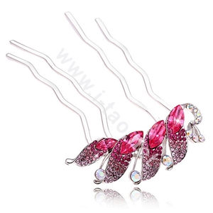 Hair Accessories Crystal Rhinestone Alloy Bridal Combs Hair Pin Clip Fork - Red