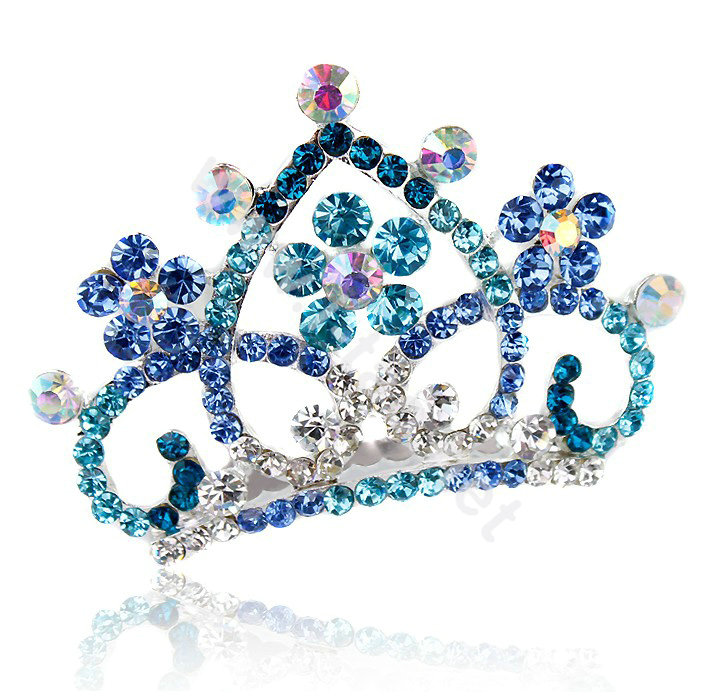 Hair Accessories Crystal Rhinestone Alloy Crown Bride Hair Pin Clip Combs - Blue