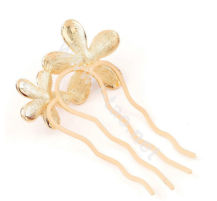 Hair Accessories Crystal Rhinestone Alloy Flower Hair Pin Clip Fork Combs - Pink