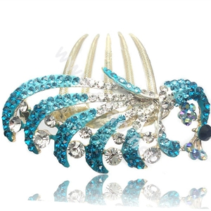 Hair Accessories Crystal Rhinestone Alloy Peacock Hair Pin Clip Combs - Blue