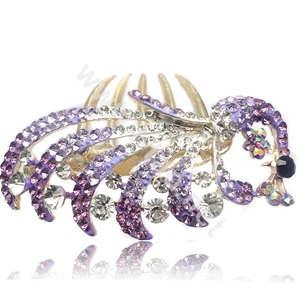 Hair Accessories Crystal Rhinestone Alloy Peacock Hair Pin Clip Combs - Purple