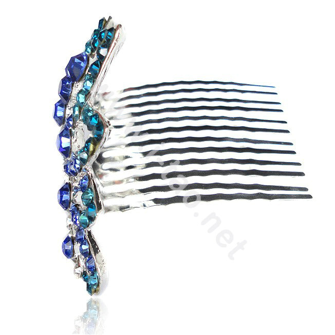 Hair Accessories Crystal Rhinestone Crown Bride Hair Pin Clip Combs - Blue