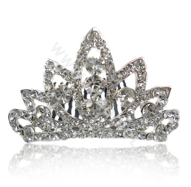 Hair Accessories Crystal Rhinestone Crown Bride Hair Pin Clip Combs - White