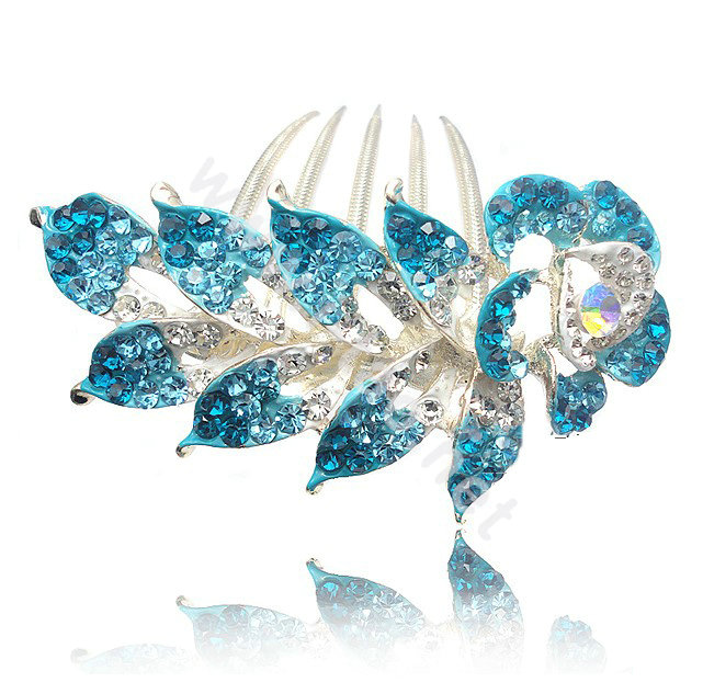 Hair Accessories Crystal Rhinestone Flower Alloy Bride Hair Clip Combs - Blue