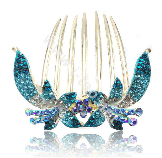 Hair Accessories Crystal Rhinestone Flower Alloy Hair Clip Combs - Blue