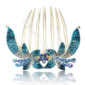 Hair Accessories Crystal Rhinestone Flower Alloy Hair Clip Combs - Blue