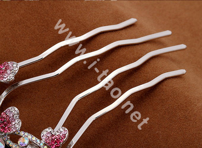 Hair Accessories Crystal Rhinestone Flower Metal Hair Pin Clip Fork Combs - Pink