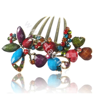 Hair Accessories Crystal Rhinestone Retro Alloy Flowers Hair Clip Combs - Multicolor
