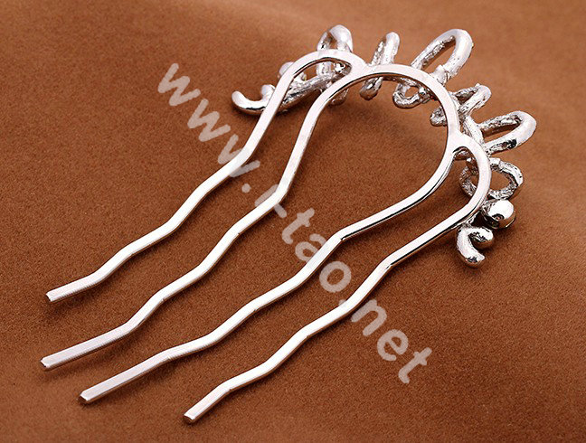 Hair Accessories Crystal Rhinestone Ring Alloy Hair Pin Clip Fork Combs - Coffee