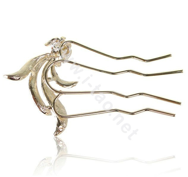 Hair Accessories Goldfish Alloy Crystal Rhinestone Hair Pin Clip Fork Combs - Purple