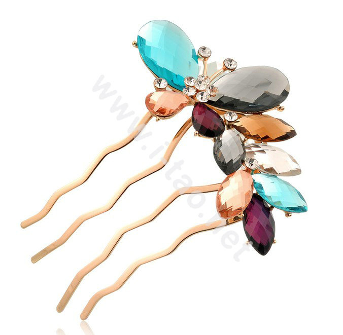 Hair Accessories Rhinestone Crystal Alloy Butterfly Hair Pin Clip Fork Combs - Multicolor