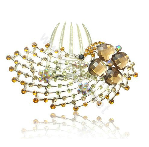 Hair Accessories Rhinestone Crystal Alloy Peacock Hair Pin Clip Combs - Coffee