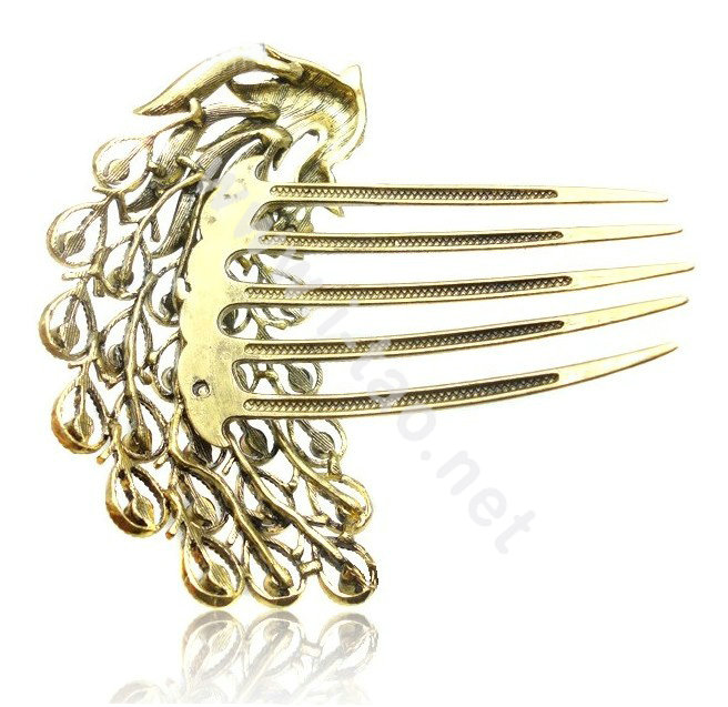 Hair Accessories Rhinestone Crystal Antique Peacock Alloy Hair Clip Combs - Blue
