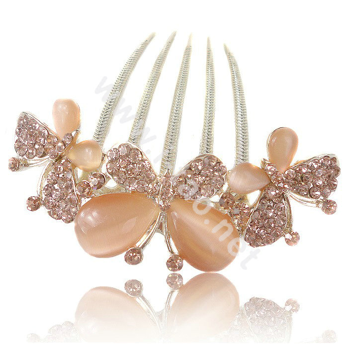 Hair Accessories Rhinestone Crystal Butterfly Alloy Hair Clip Combs - Champagne