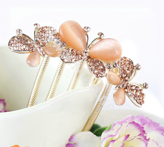 Hair Accessories Rhinestone Crystal Butterfly Alloy Hair Clip Combs - Champagne