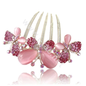 Hair Accessories Rhinestone Crystal Butterfly Alloy Hair Clip Combs - Pink