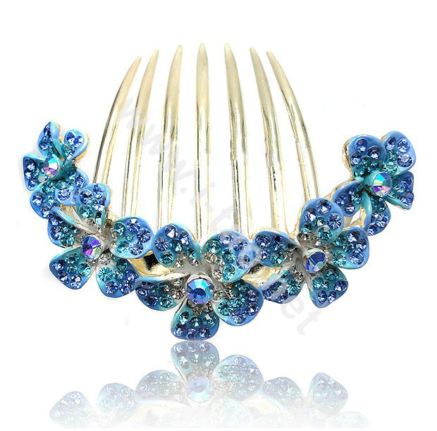 Hair Accessories Rhinestone Crystal Flower Alloy Hair Clip Combs - Blue