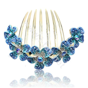 Hair Accessories Rhinestone Crystal Flower Alloy Hair Clip Combs - Blue