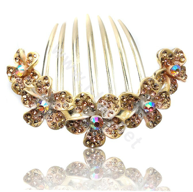 Hair Accessories Rhinestone Crystal Flower Alloy Hair Clip Combs - Champagne