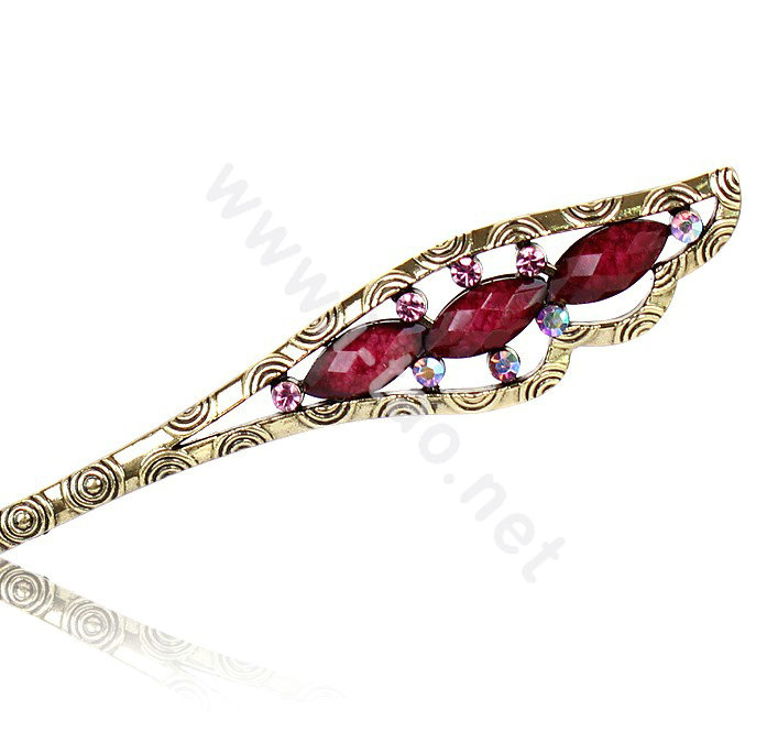 Retro Tassel Crystal Rhinestone Wing Hairpin Hair Clasp Clip Fork Stick - Purple