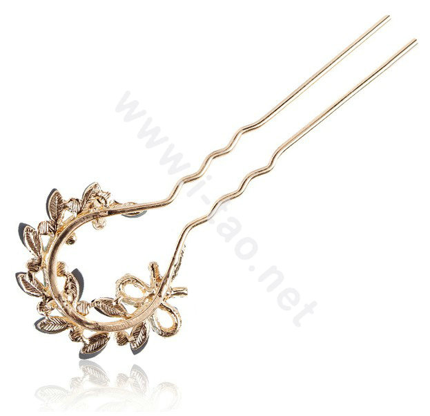U Shape HairPin Rhinestone Crystal Flower Hair Clip Comb Fork Stick - Pink