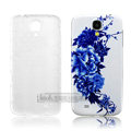 IMAK Relievo Painting Case Flower Battery Cover for Samsung GALAXY S4 SIV I9500 - Blue