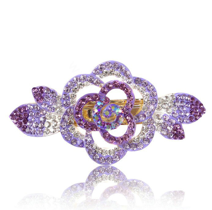 Crystal Rhinestone Flower Hair Clip Barrette Metal Hair Slide - Purple