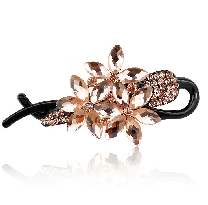 Crystal Rhinestone Flower Twist Hair Clip Slide Clamp Hair Accessories - Champagne