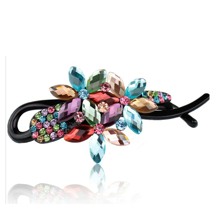 Crystal Rhinestone Flower Twist Hair Clip Slide Clamp Hair Accessories - Multicolor