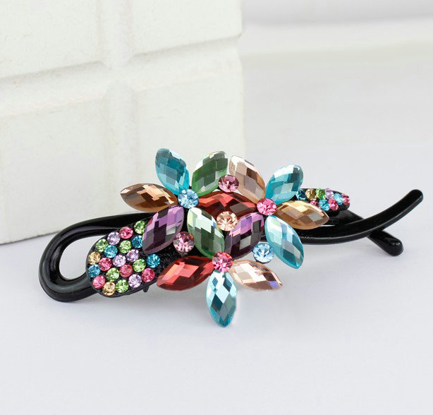 Crystal Rhinestone Flower Twist Hair Clip Slide Clamp Hair Accessories - Multicolor