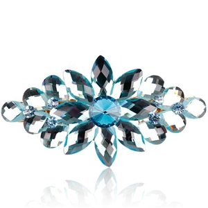 Luxury Crystal Rhinestone Flower Hair Barrette Clip Metal Hair Slide - Blue