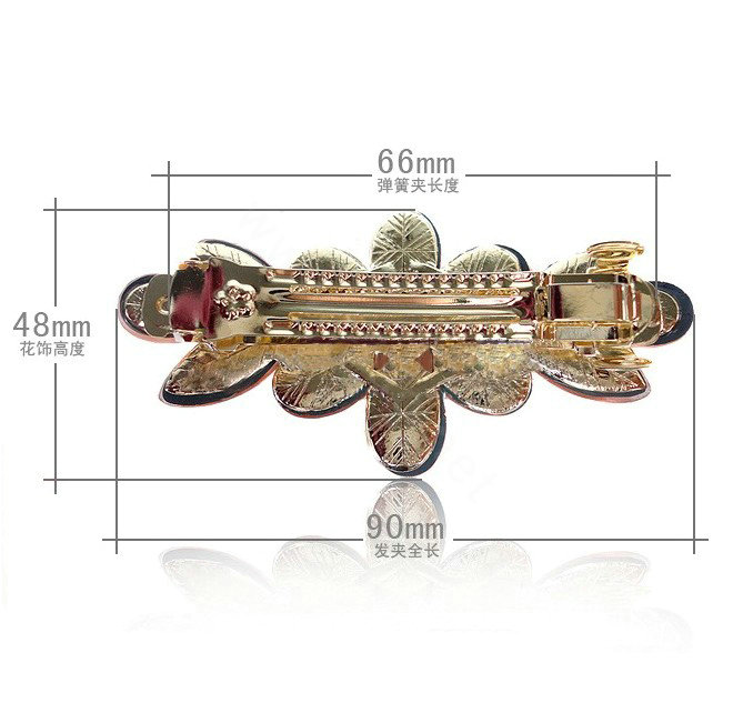 Rhinestone Crystal Flower Hair Clip Barrette Metal Hair Slide - Coffee