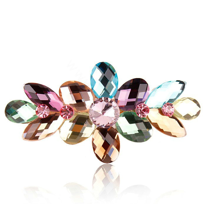 Rhinestone Crystal Flower Hair Clip Barrette Metal Hair Slide - Multicolor