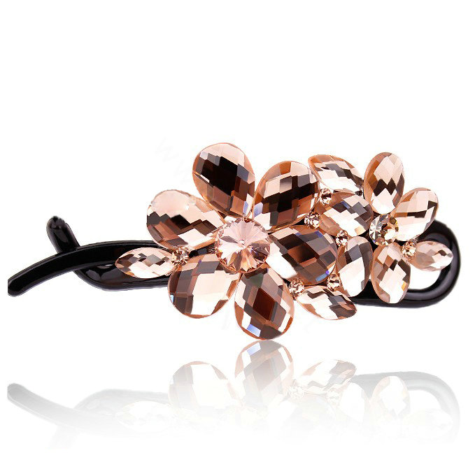 Rhinestone Crystal Flower Twist Hair Clip Slide Clamp Hair Accessories - Champagne