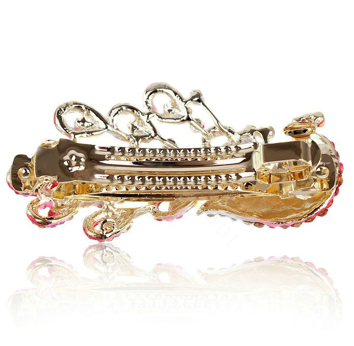 Rhinestone Crystal Peacock Hair Barrette Clip Metal Hair Slide - Purple