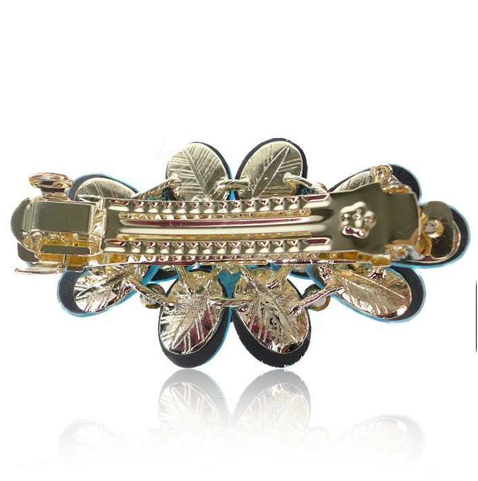 Big Crystal Rhinestone Flower Hair Barrette Clip Metal Hairpin - Coffee