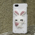 Bling Rabbit Crystal Cases Rhinestone Pearls Covers for iPhone 5C - White