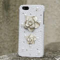 Bling Flower Crystal Cases Rhinestone Pearls Covers for iPhone 5S - White