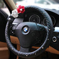 Auto Car Steering Wheel Cover Floral Imitation sheepskin Diameter 15 inch 38CM - Black